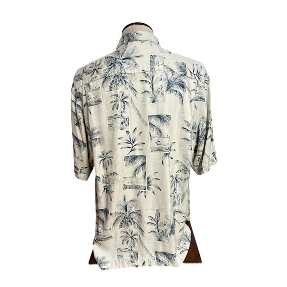 Tommy Bahama 100% Silk Hawaiian Shirt With Palm & Beach Print Short Sleeve XL - Picture 3 of 5